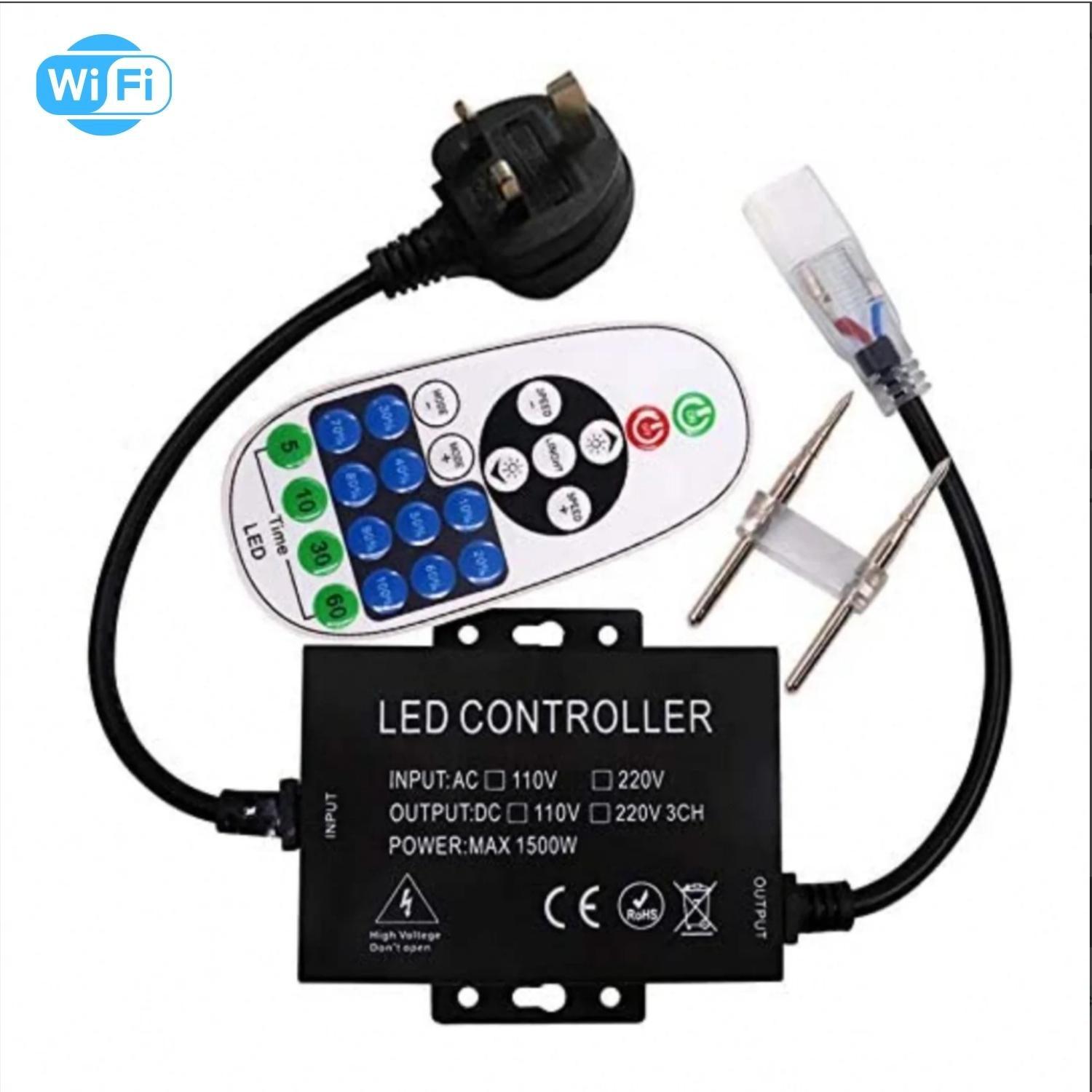 Single Colour Neon Flex AC 220 240V 8x16mm WIFI Dimmer Controller with 23-Key RF Remote Control 1500W for Brightness Adjustment - ATOM LED