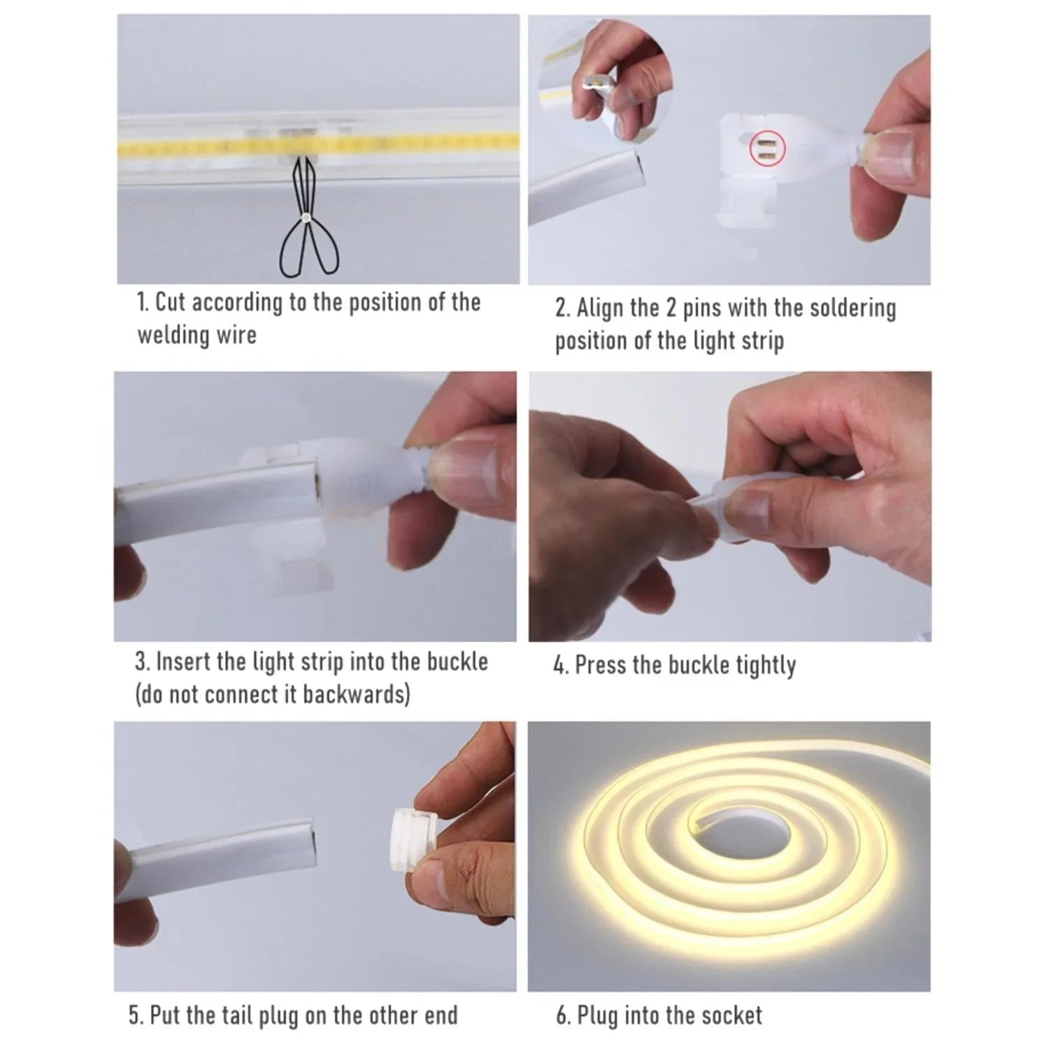 COB LED Strip 220V 240V Cool White 6000K 288 LEDs/m IP65 with UK Plug - ATOM LED