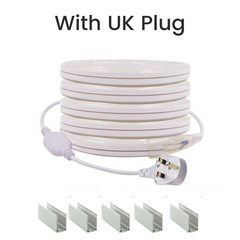 Cool White LED Neon Flex 220V 240V 8x16mm 120LEDs/m IP67 Waterproof with UK Plug