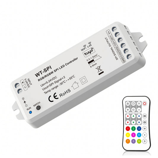 Skydance Digital Pixel RGB Controller 5-24VDC WiFi & RF RGB/RGBW SPI LED Controller WT-SPI (Tuya App) WS2811 with Remote - ATOM LED