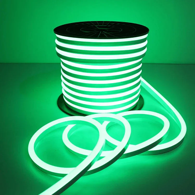 Green LED Neon Flex 220V 240V 8x16mm 120LEDs/m IP67 Waterproof with UK Plug - ATOM LED