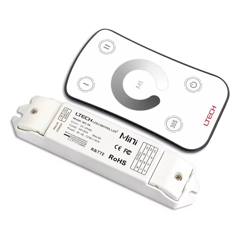 L Tech LED Mini RF DIM - M1/M3-3A Touch Remote Controller Dimmer Receiver for Single Colour LED Lighting Strip 12V 24V - ATOM LED