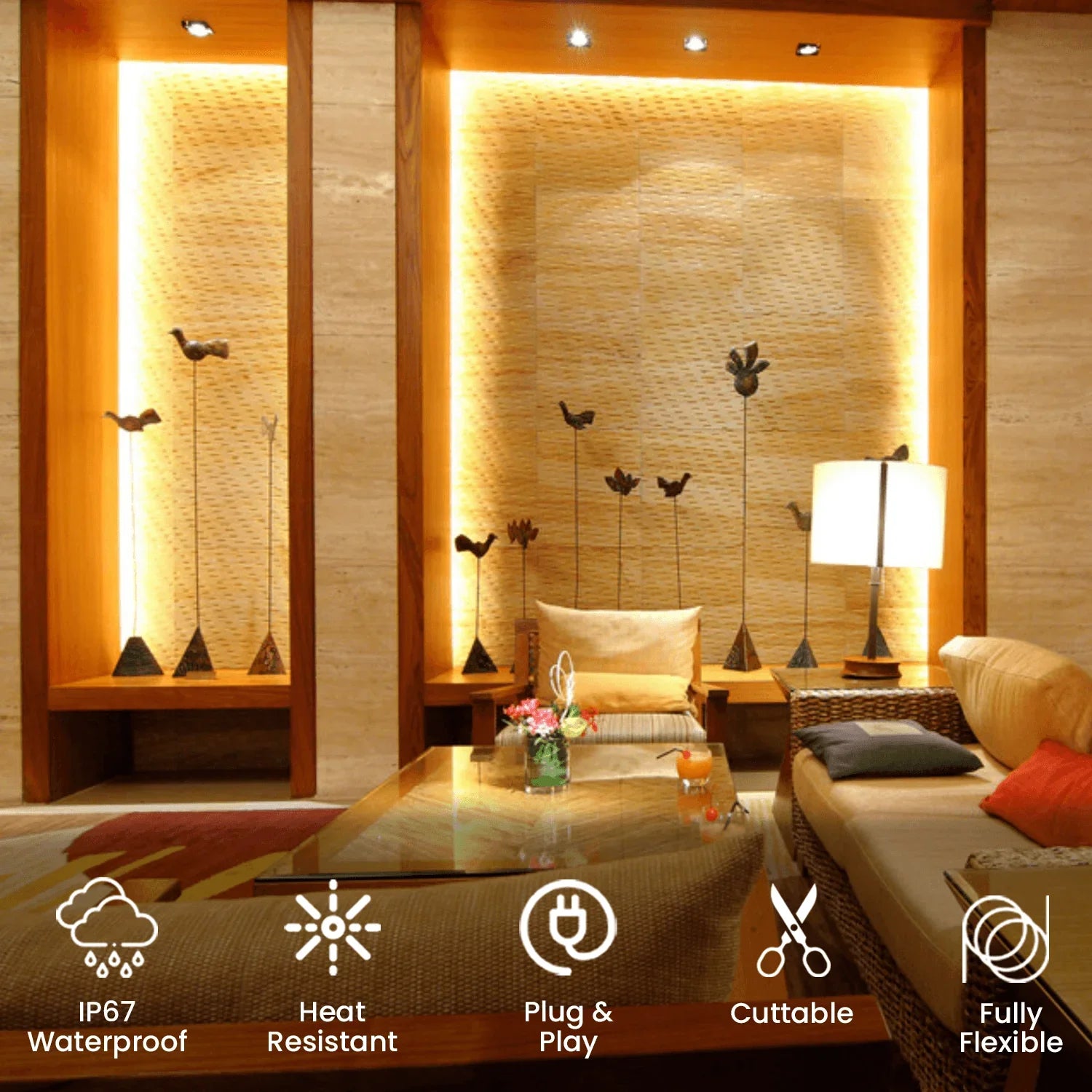 Warm White LED Neon Flex 220V 240V 8x16mm 120LEDs/m IP67 Waterproof with UK Plug - ATOM LED