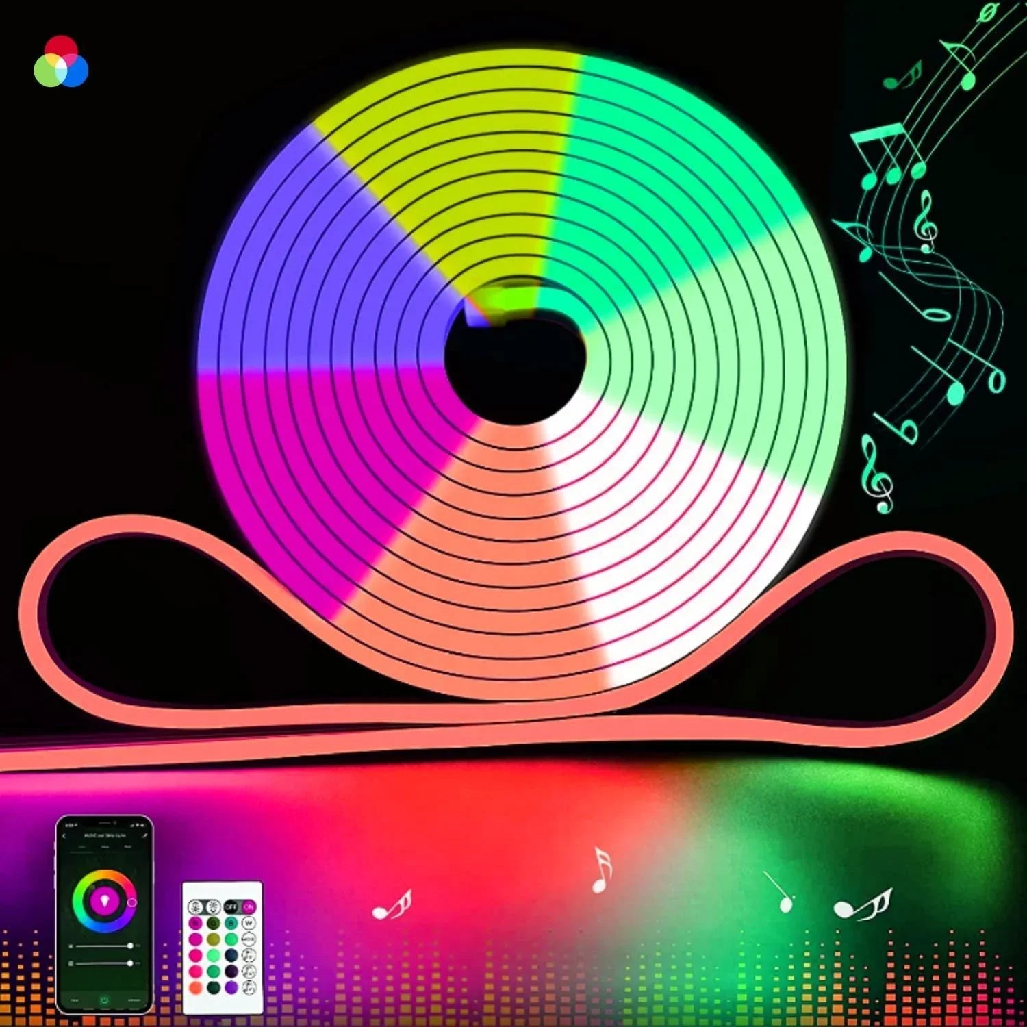 RGB Neon Flex Rope Light DC 24V 8x18mm IP65 Waterproof with Music Controller 10 Metre Kit - ATOM LED