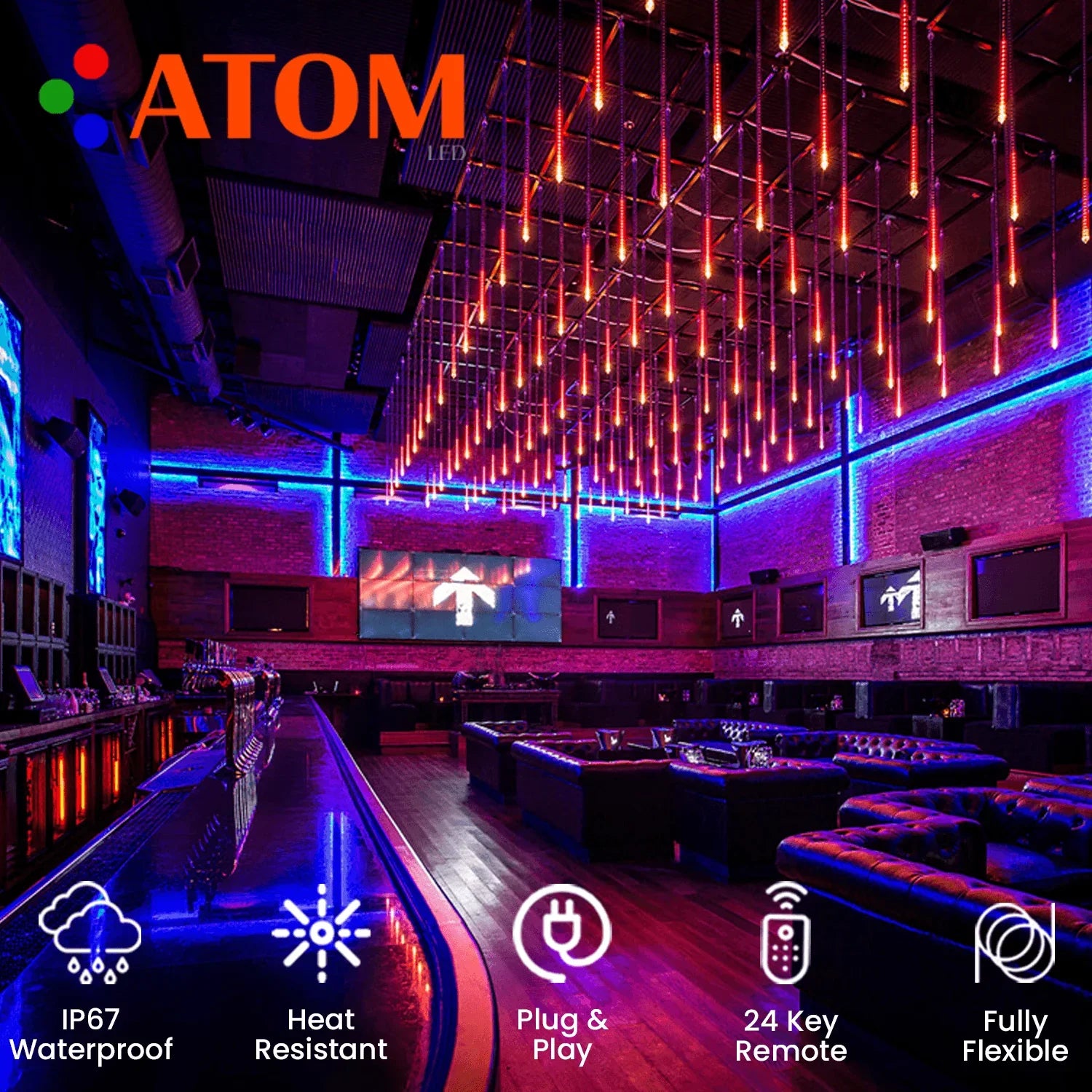 RGB LED Strip 5050 220V 240V 144LEDs/m IP67 Waterproof Full Kit - ATOM LED