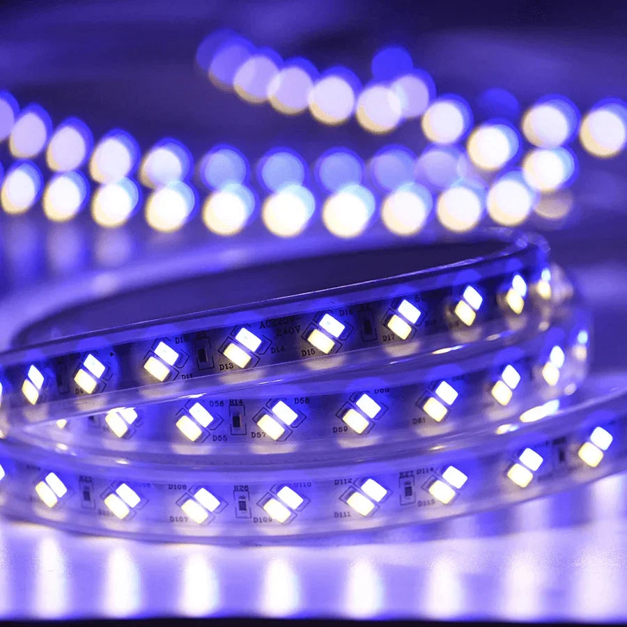 LED Strip Light 220V 240V 5730 Tricolour Warm White, Blue, Purple IP67 Waterproof 120LED/m - ATOM LED
