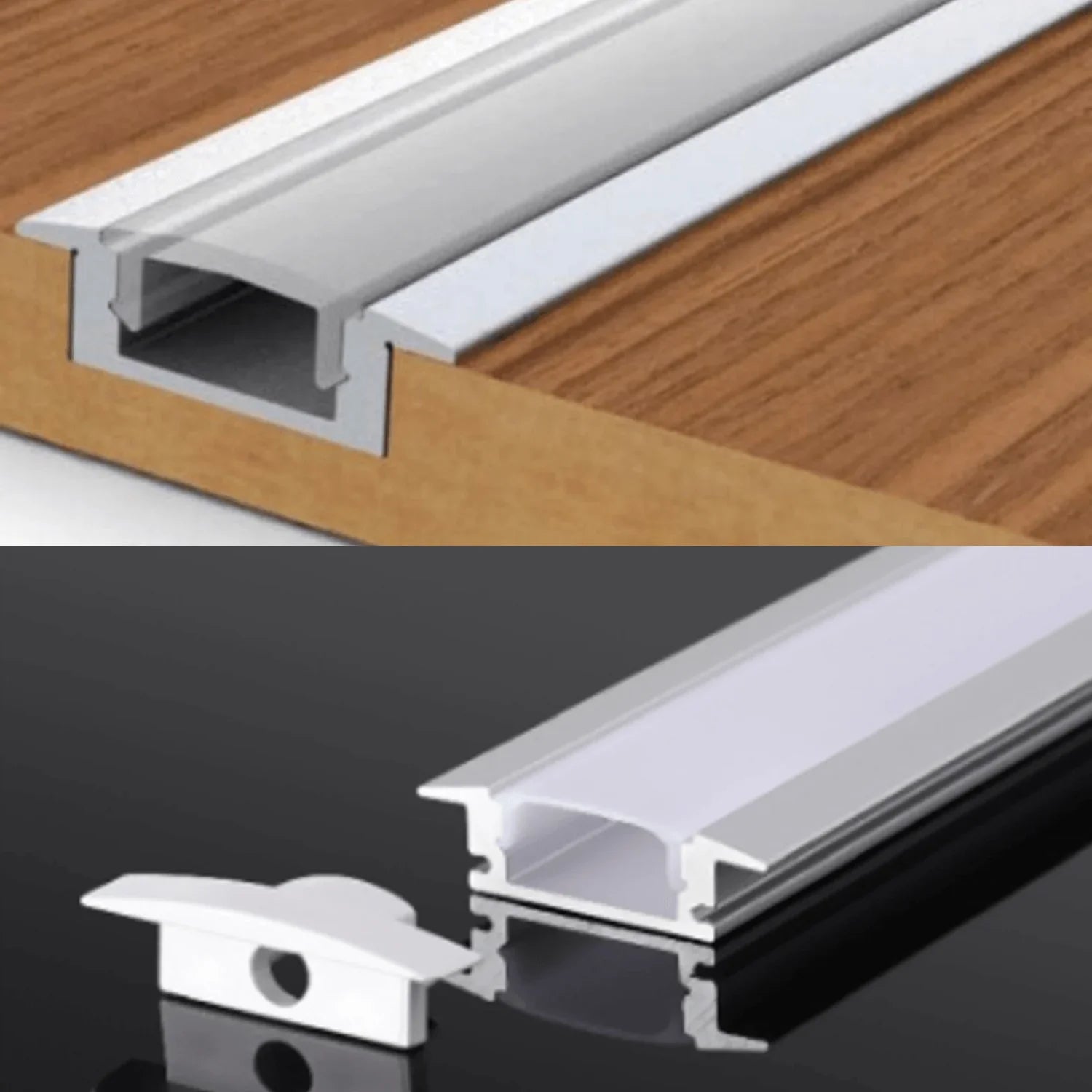 LED Strip Light Aluminium Recessed Profile Milky Cover Cabinet LED Channel - ATOM LED