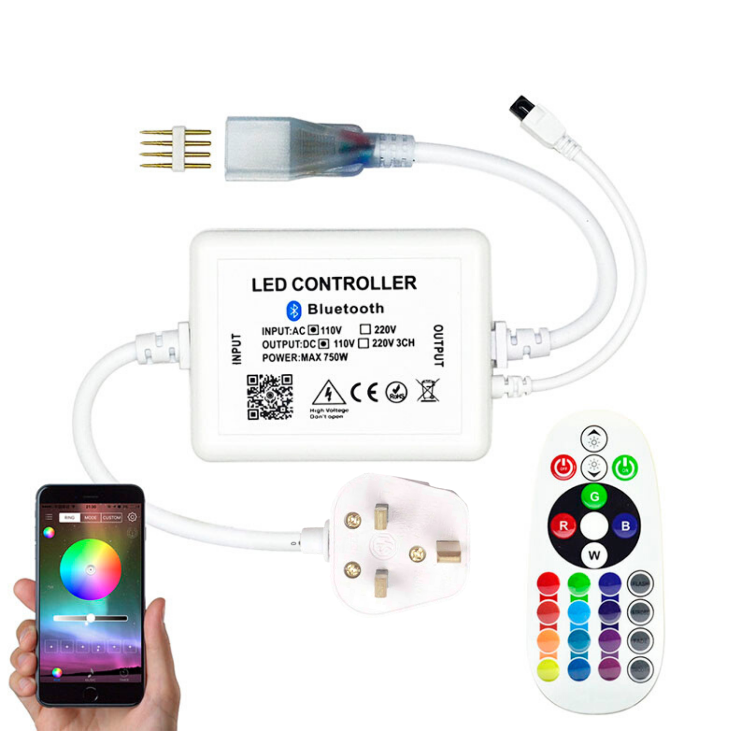 RGB LED Strip 220V 240V 144 LEDs/m IP67 Wireless Bluetooth App Control with Remote - ATOM LED
