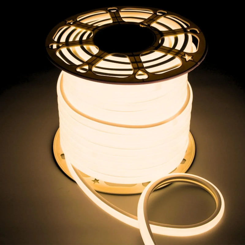 Warm White LED Neon Flex 16x16mm D Shape Vertical Bending 120LEDs/m 220V 240V IP67 Waterproof with UK Plug - ATOM LED