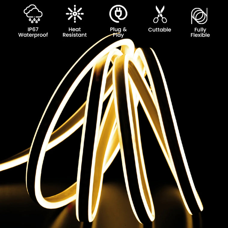 Warm White LED Neon Flex Double Side 220V 240V 120LED/m 8x16mm IP67 Waterproof Full Kit - ATOM LED