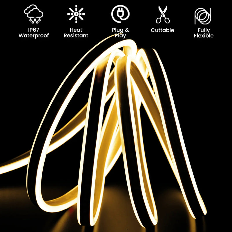 Warm White LED Neon Flex Double Side 220V 240V 120LED/m 8x16mm IP67 Waterproof Full Kit - ATOM LED