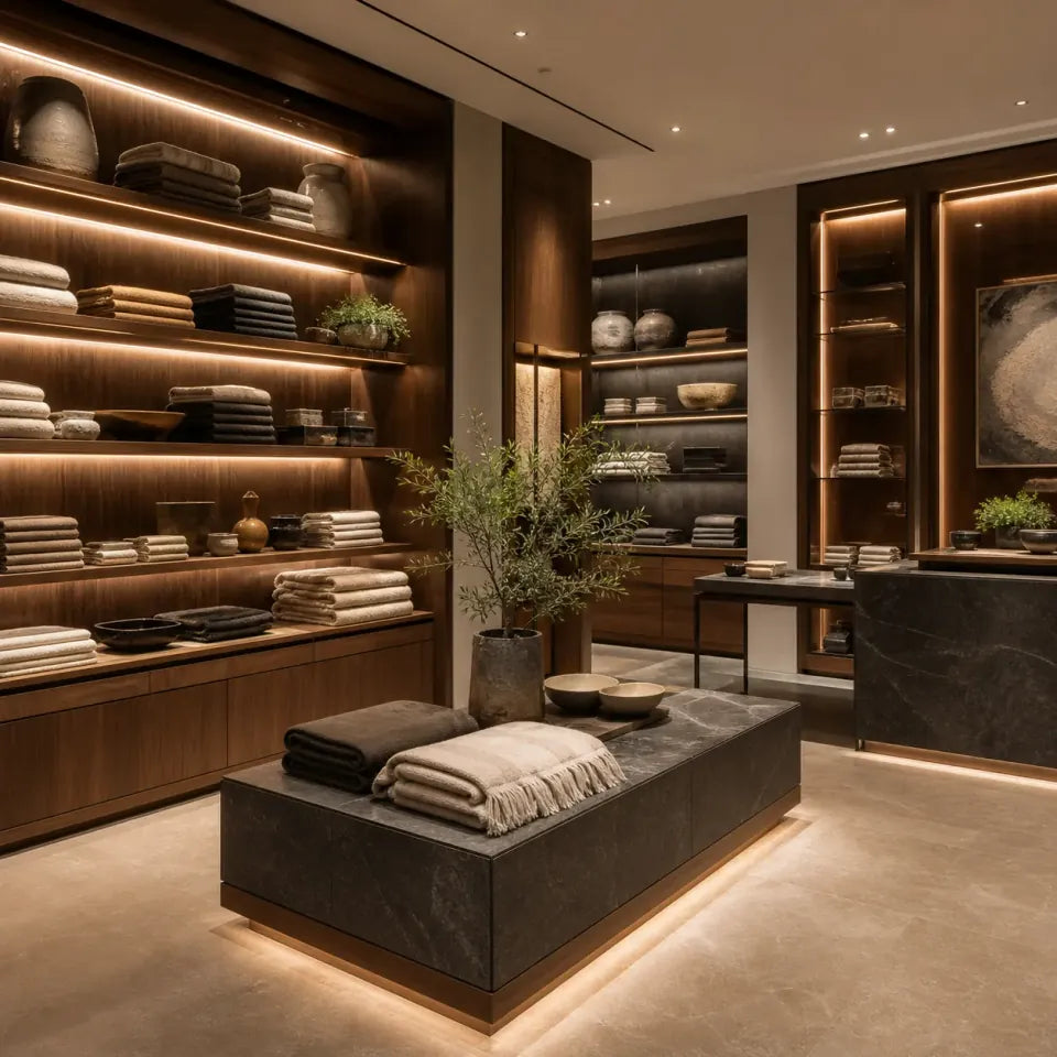 Concealed linear LED lighting in bespoke retail display joinery