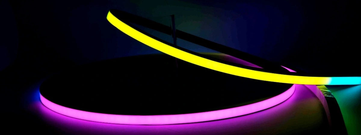 RGB LED neon flex colour-changing strip light installation