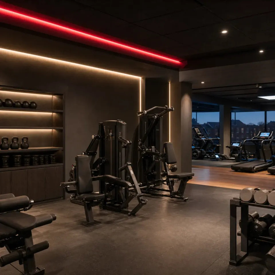 Architectural linear LED lighting in a modern professional gym